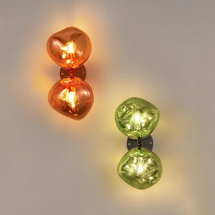 Applique Murale Double Globe En Verre Soufflé Coloré

