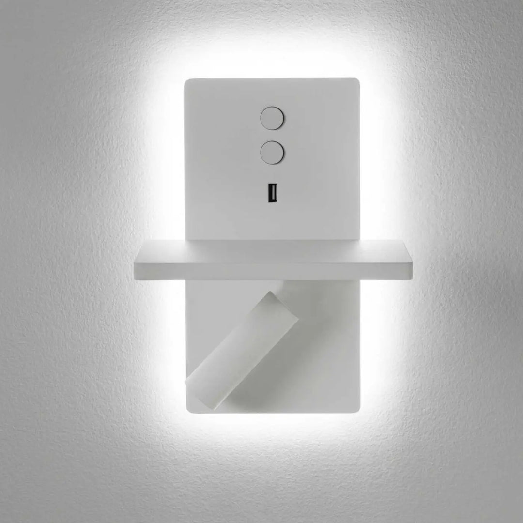 Détail de l'applique E-lamp en aluminium blanc #couleur_blanc