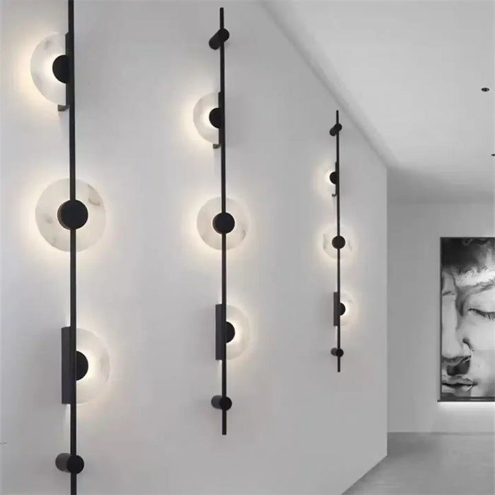 Applique murale discor noire minimaliste avec abat-jours en verre dépoli circulaire pour salle à manger