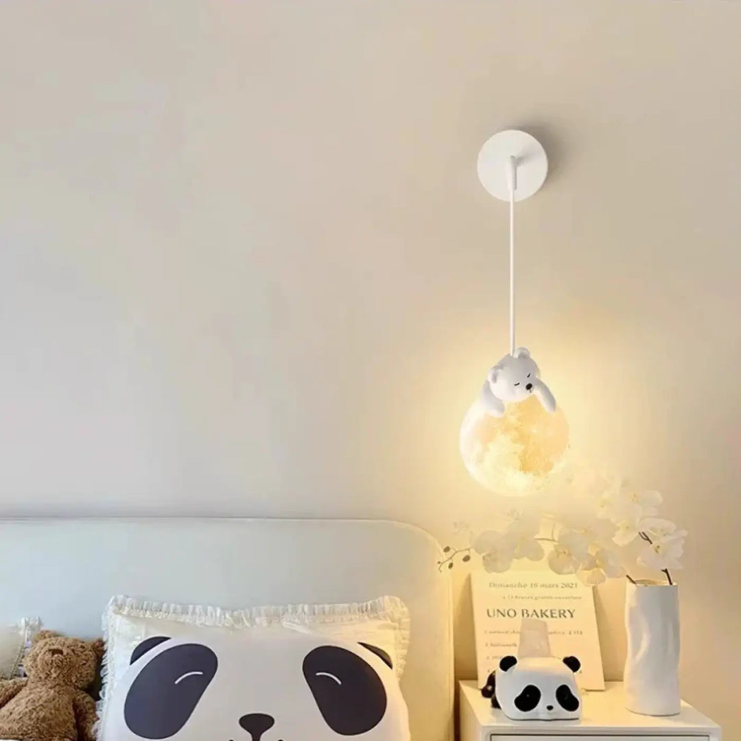 Applique murale enfant ours avec boule lumineuse blanc