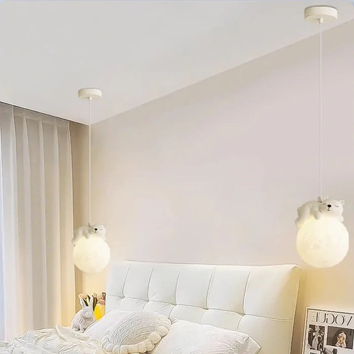 Applique murale enfant ours avec boule lumineuse blanc