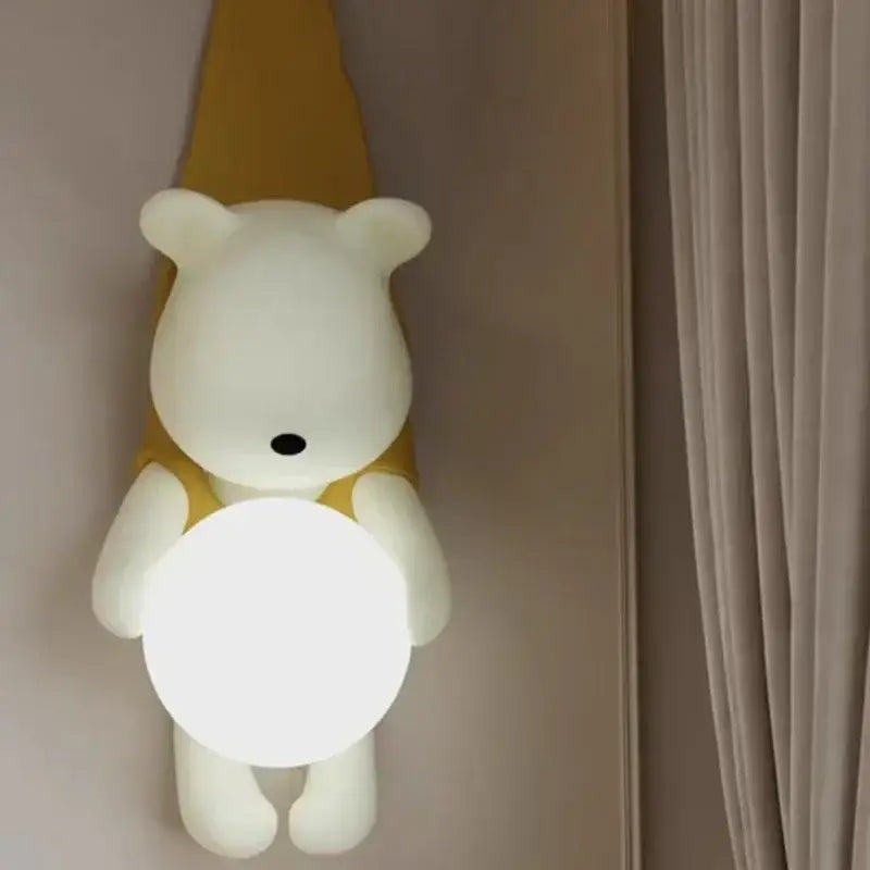 Applique murale enfant ourson design avec boule lumineuse led


