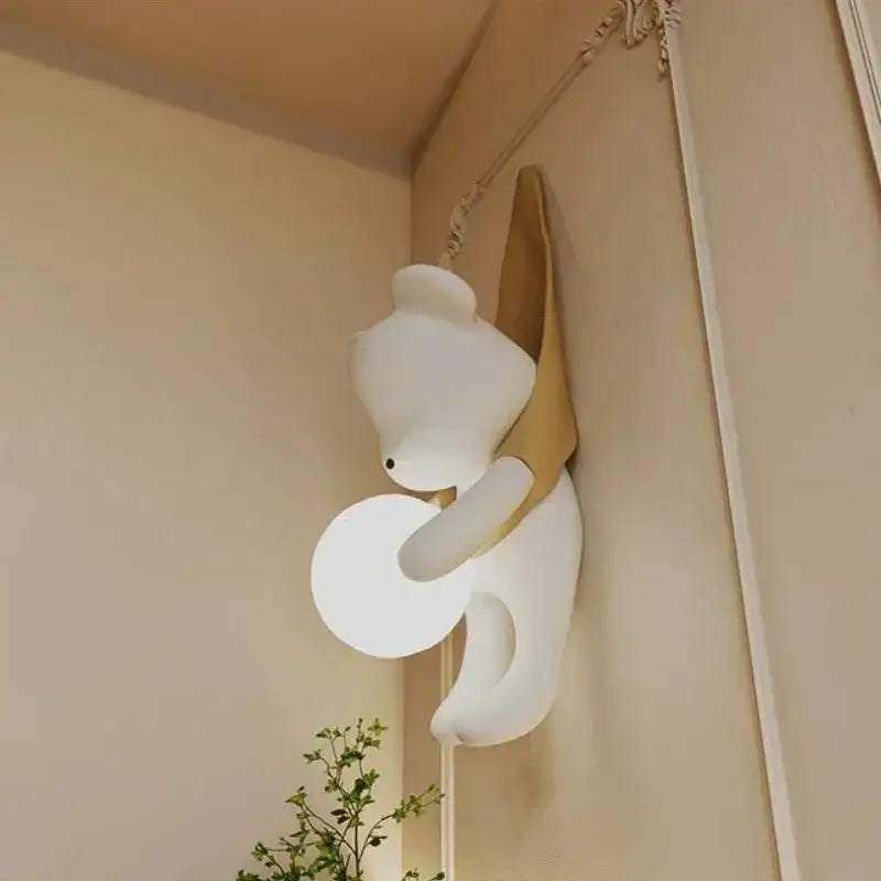 Applique murale enfant ourson design avec boule lumineuse led

