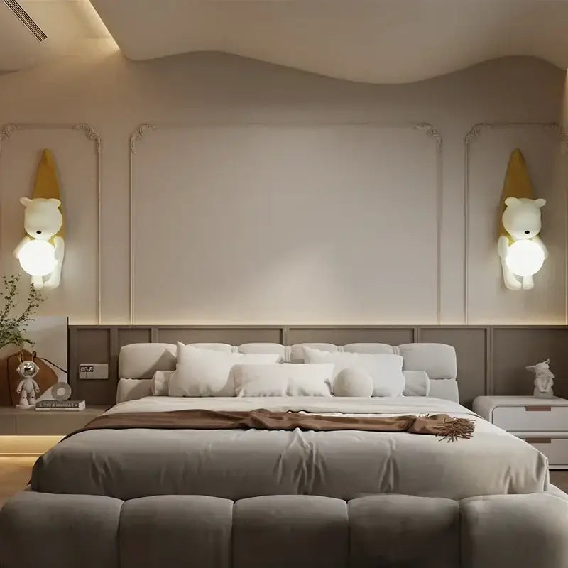 Applique murale enfant ourson design avec boule lumineuse led

