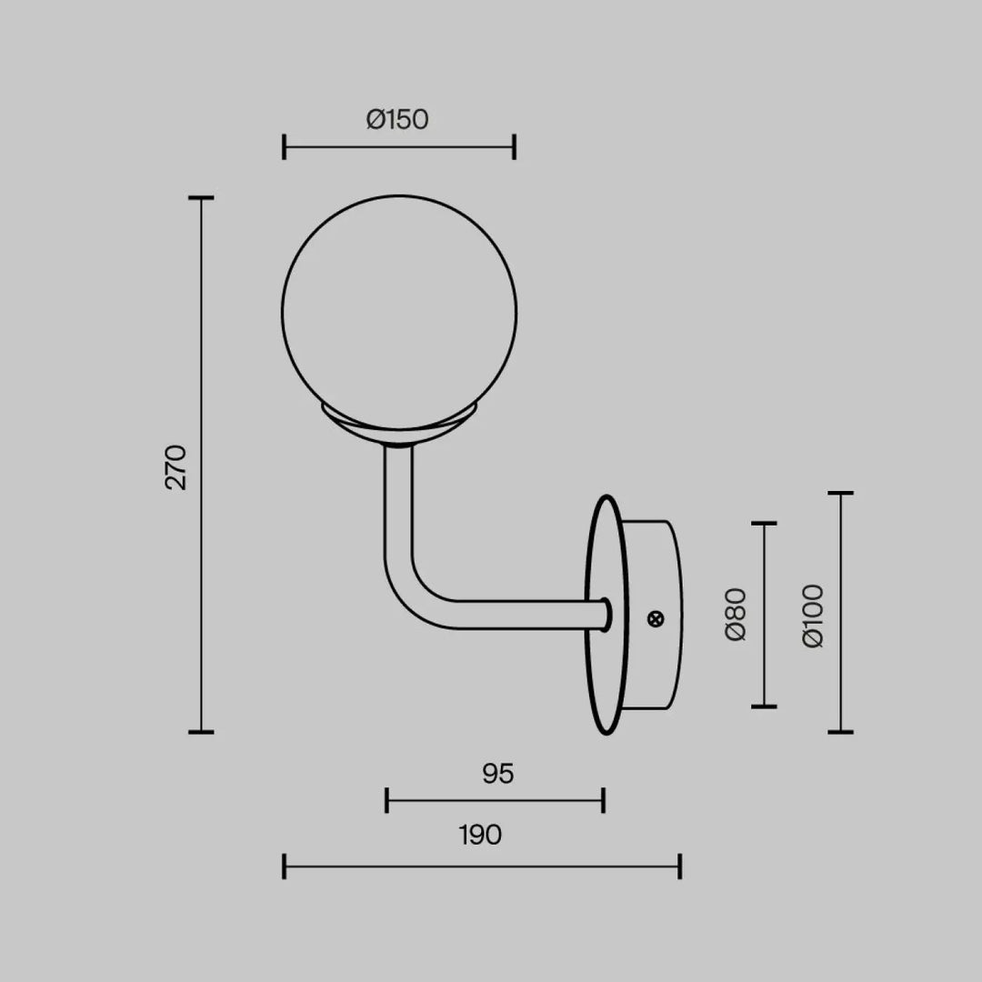 Applique murale erich art déco avec abat-jour sphérique en verre et bras en métal incurvé minimaliste