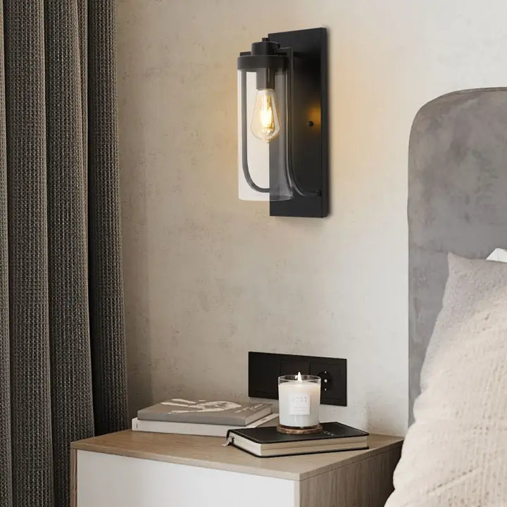 Applique murale extérieure noire design verre cylindrique moderne