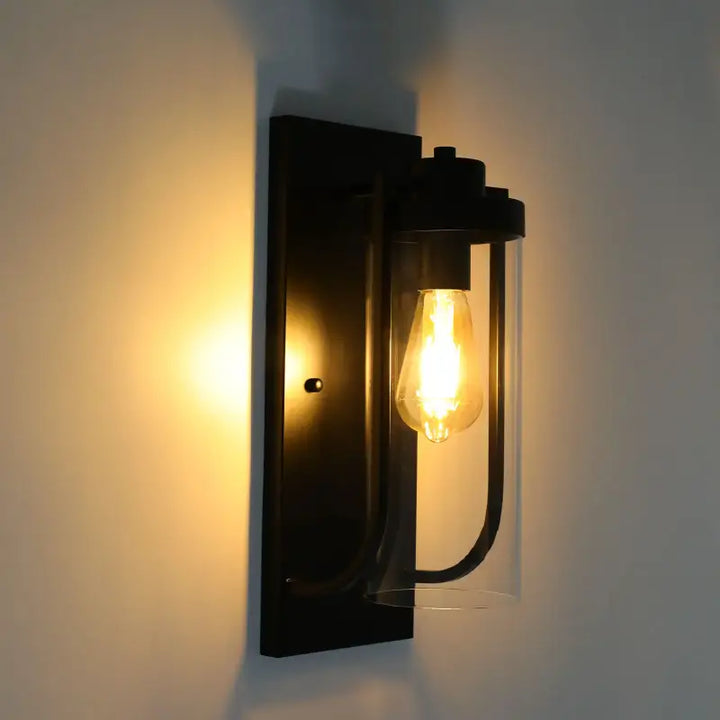Applique murale extérieure noire design verre cylindrique moderne
