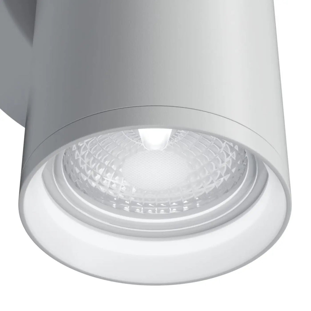 Applique murale focus cylindre géométrique en led blanc avec lentille en verre texturé et finition métallique élégante