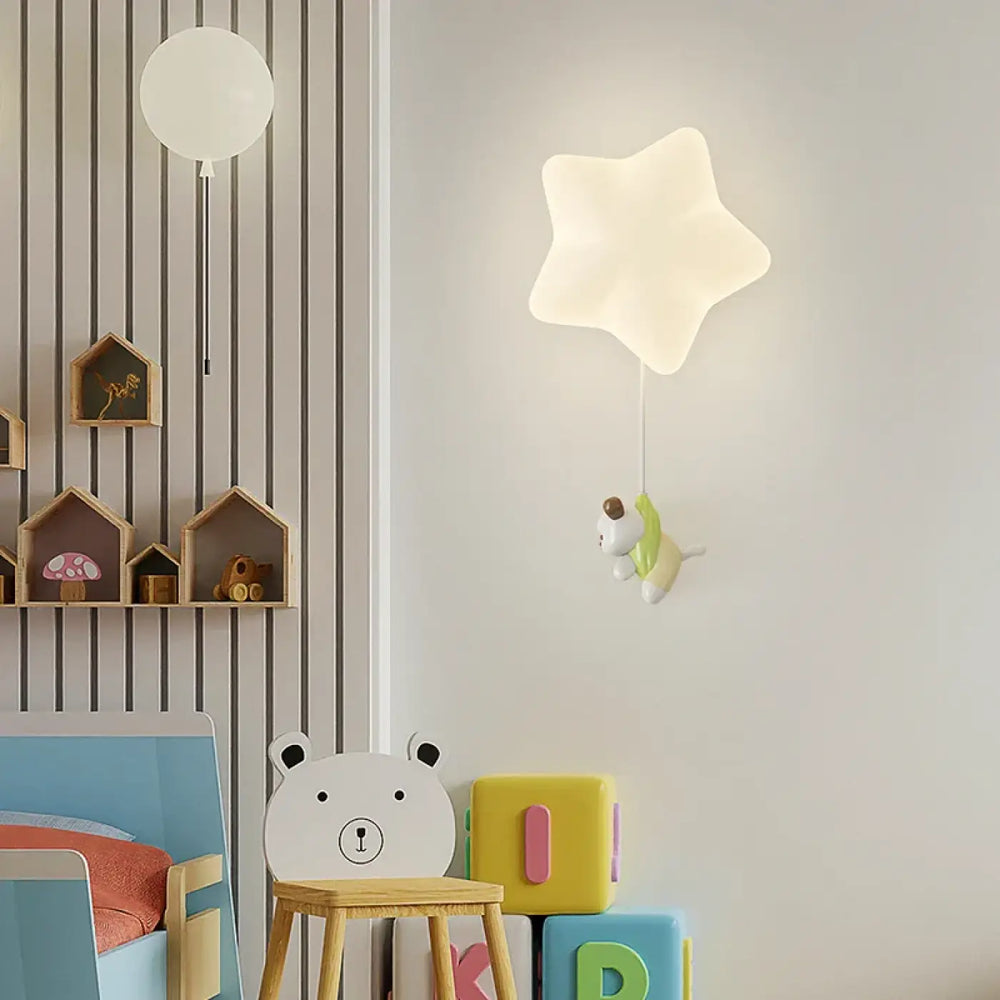 Applique murale blanche en forme detoile douce avec charme chien en peluche pour chambre denfant cartoon children’s room wall