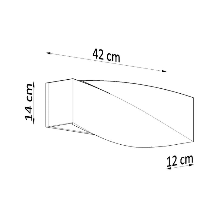 Applique murale sigma en béton durable de forme simple avec surface supérieure courbée de 42 cm de long, 14 cm de haut et 12 cm de large