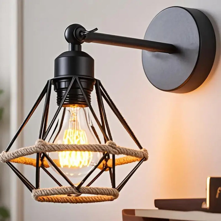 Applique murale industriel en métal avec corde tressée design brut
