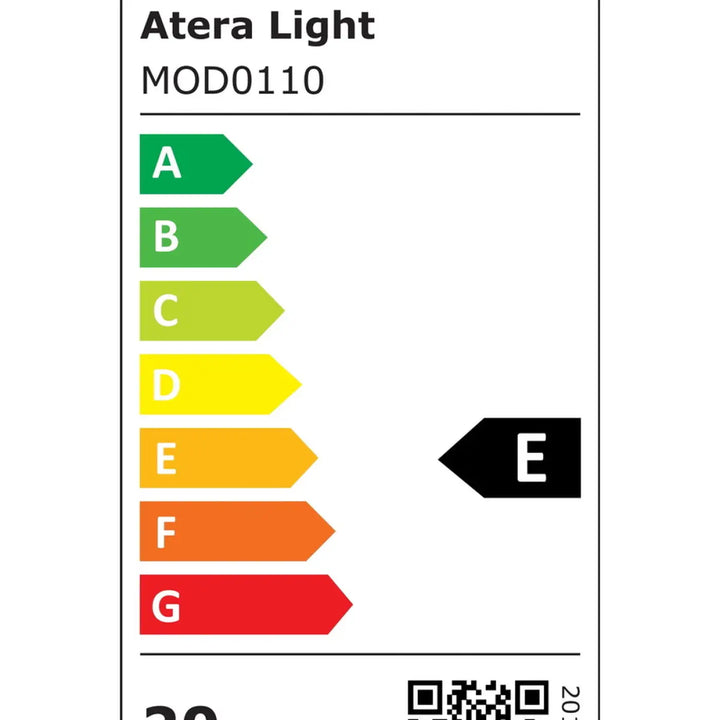 Label d efficacité énergétique mod0110 de Atera avec indicateur e pour applique murale seule borgen 3000k bois moderne