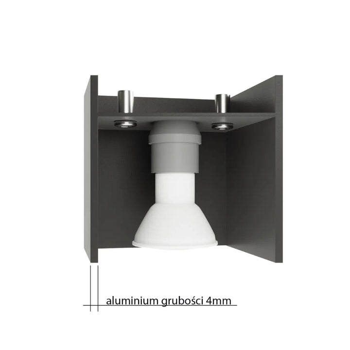 Applique murale kinkiet quad en aluminium gris avec abat-jour conique blanc et fixation métallique argentée bois naturel