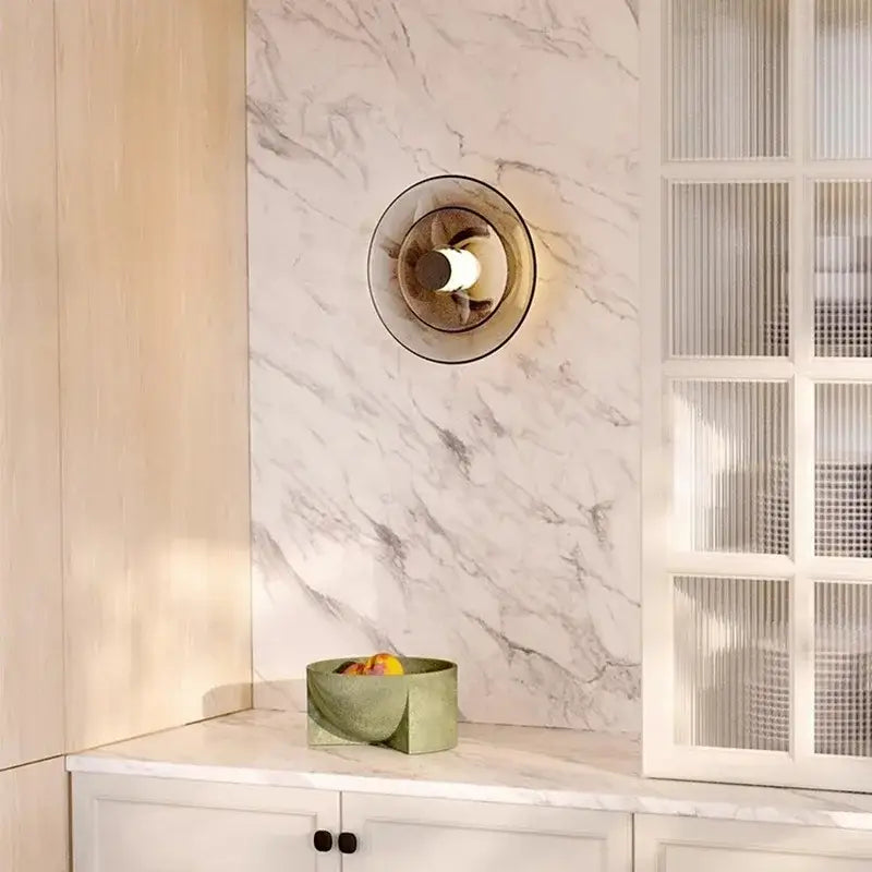 Applique murale led design circulaire noir et verre élégante moderne