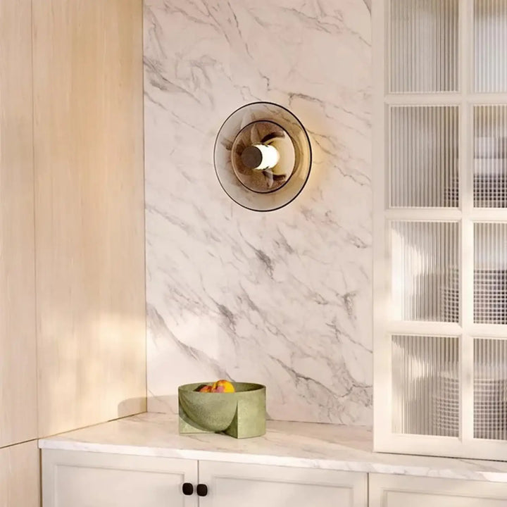 Applique murale led design circulaire noir et verre élégante moderne