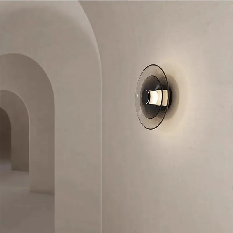 Applique murale led design circulaire noir et verre élégante moderne