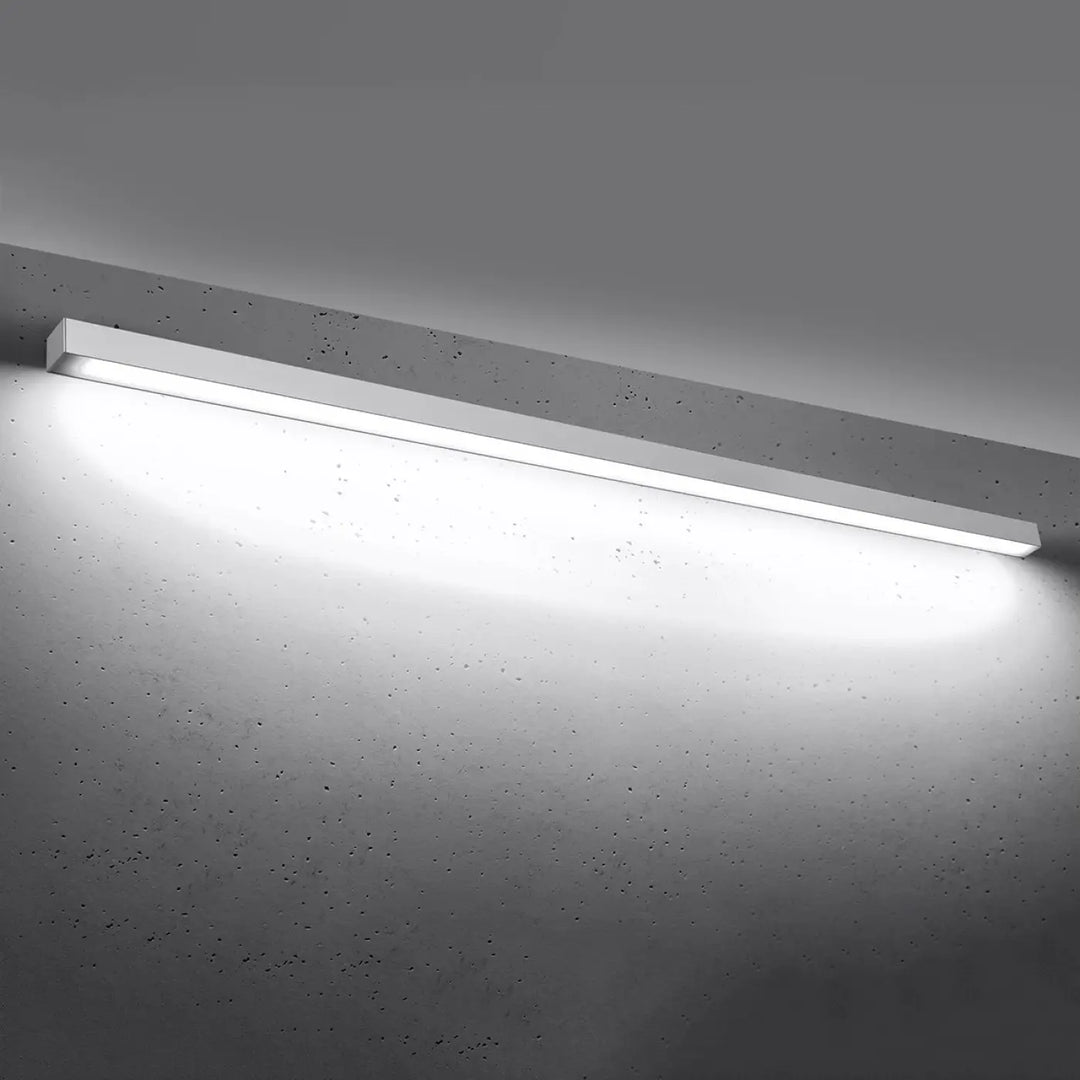 Applique murale linéaire PINNE blanc allumée, lumière vers le bas