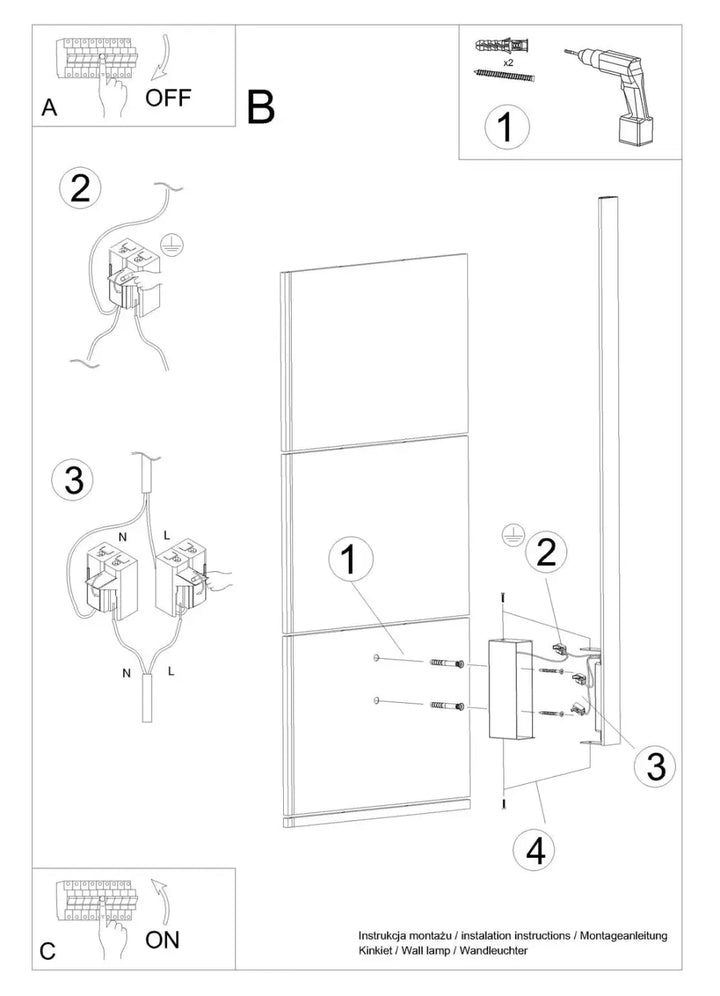 Applique murale lahti s 4000k noire avec module led et plusieurs vis de fixation pour surfaces verticales