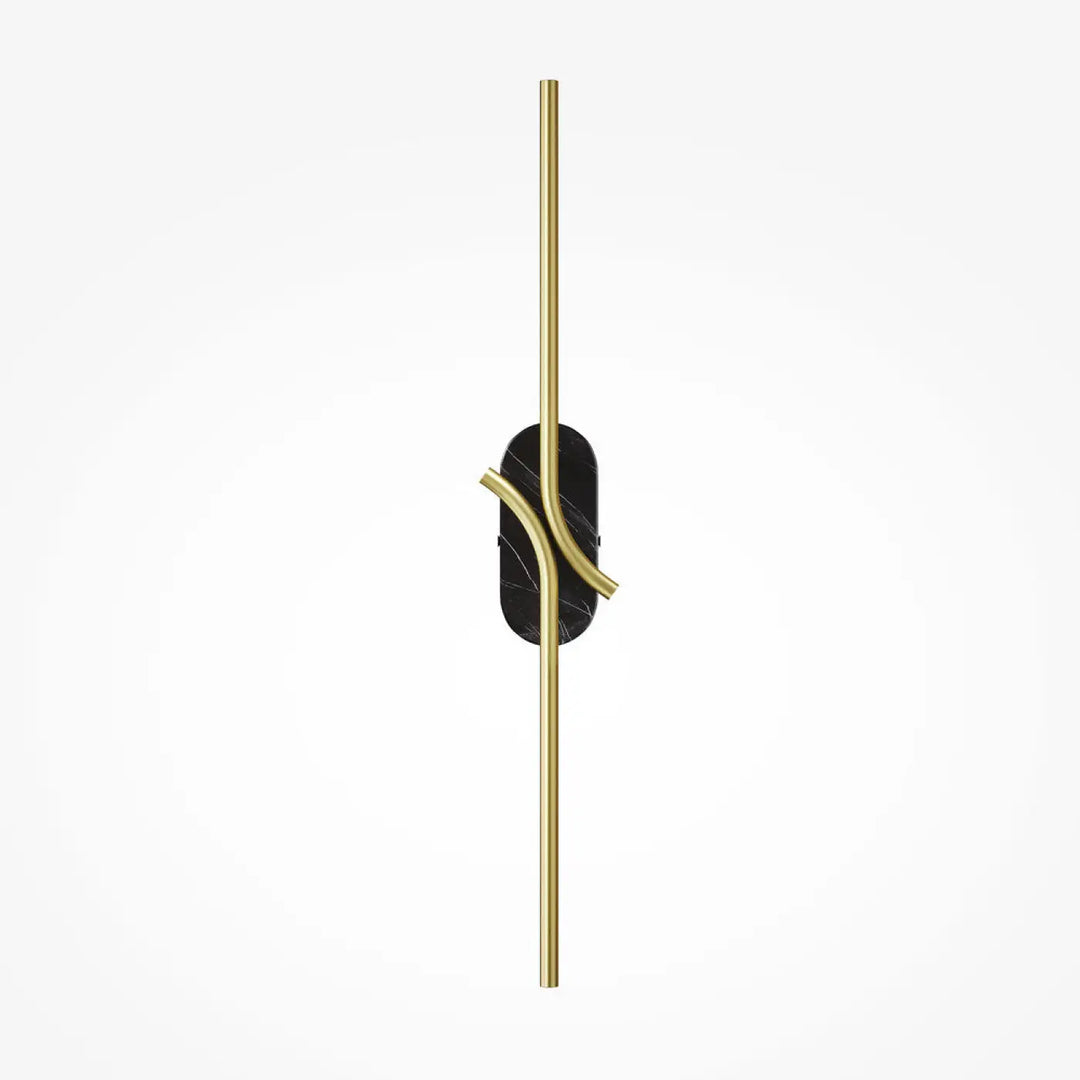 Applique murale renaissance texturée en ton or avec tige verticale minimaliste et accent en marbre noir oval murale led