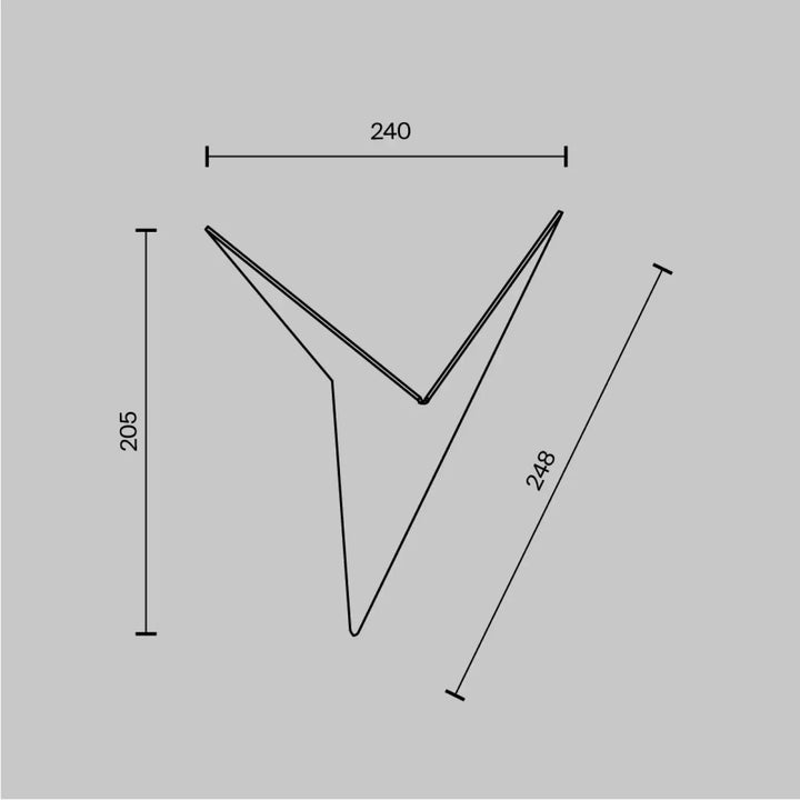 Dessin au trait noir d un applique murale trame origami en forme v avec dimensions pour applique murale led design