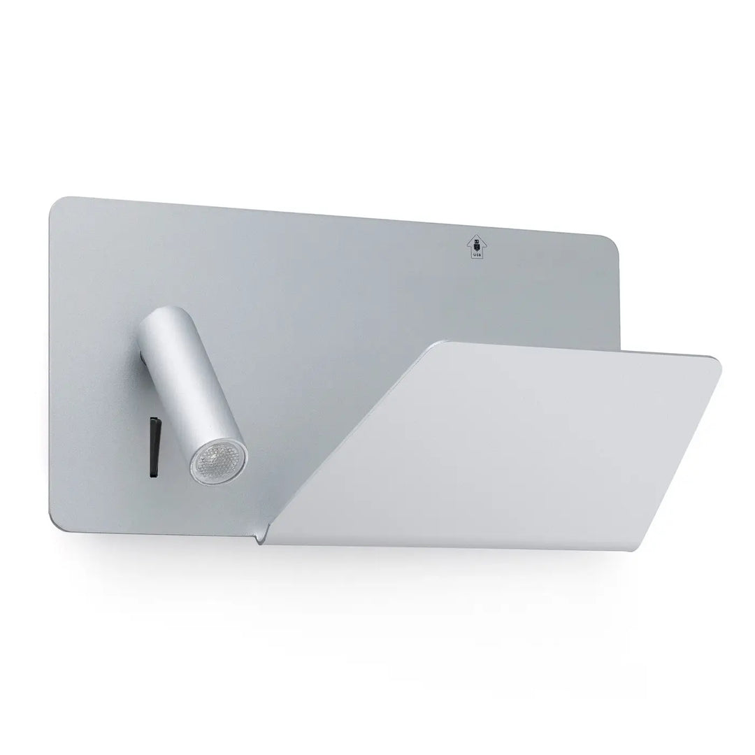Applique Suau argent mat avec tablette et liseuse de Faro Barcelona