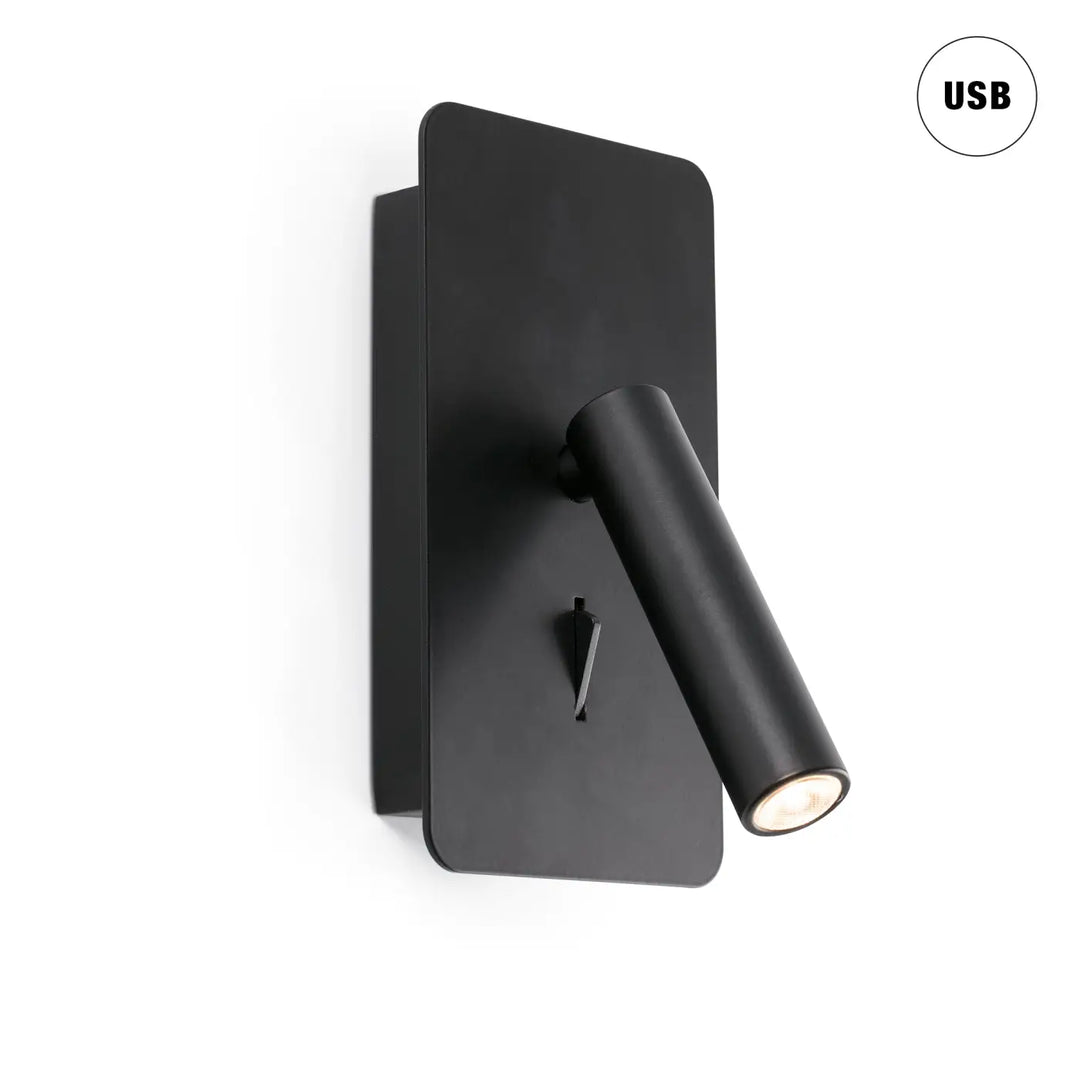 Applique liseuse Suau noire avec port USB-A