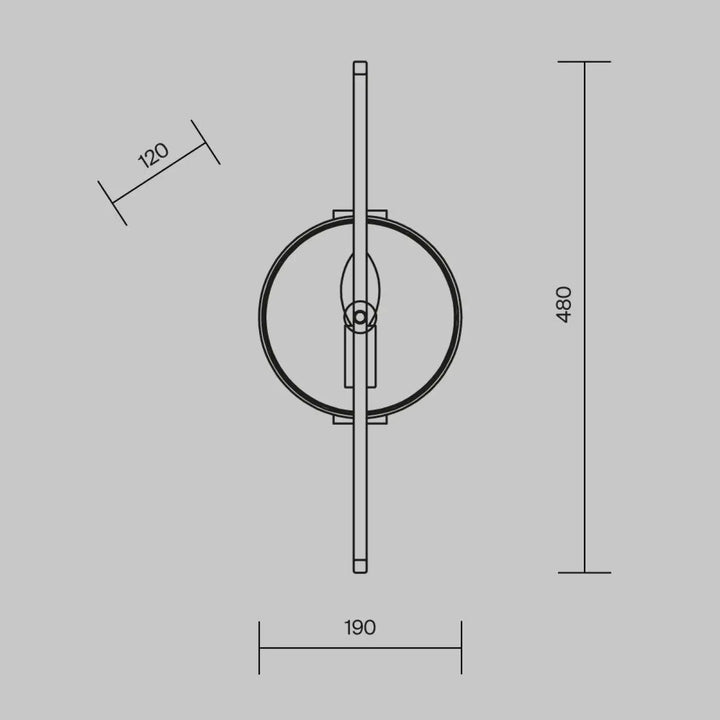 Applique murale lovetann sculpturale en acier doré avec cadre circulaire et tige verticale design art déco minimaliste