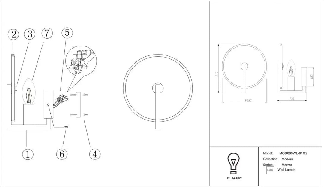 Applique murale marmo avec design circulaire minimaliste en marbre blanc et finition métallique élégante