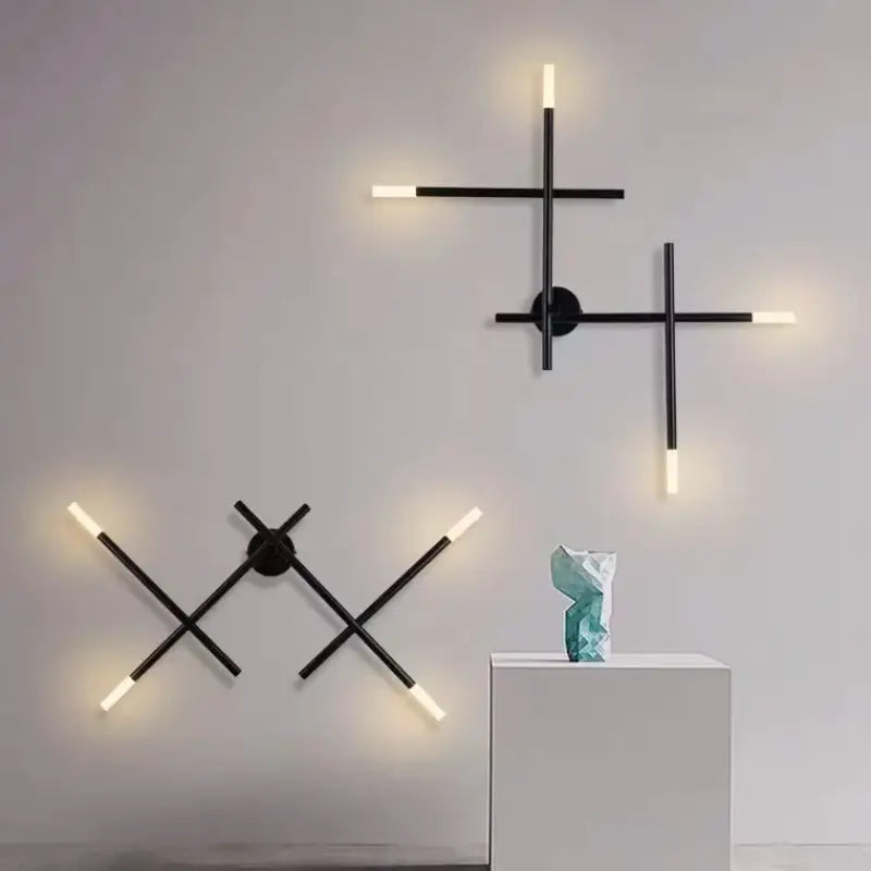 Applique murale moderne design géométrique LED croix noire

