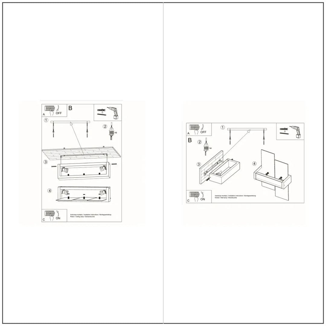 Diagramme noir et blanc dinstallation deventilation au plafond pour applique murale feniks en bois wengé avec verre dépoli décalées