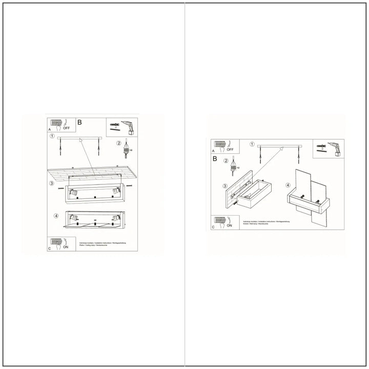 Diagramme noir et blanc dinstallation deventilation au plafond pour applique murale feniks en bois wengé avec verre dépoli décalées