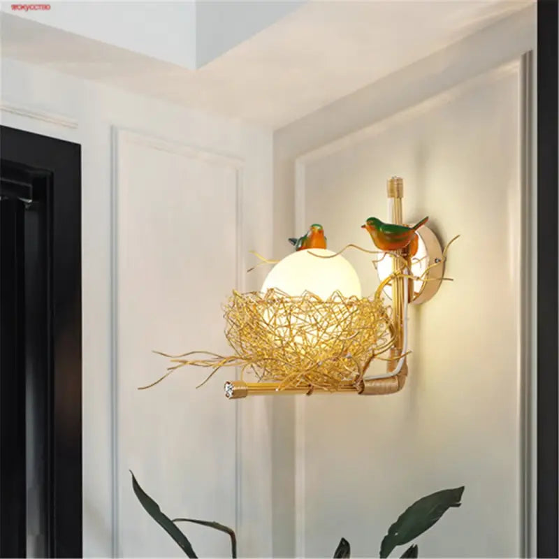 Modern Cottagecore Bird’S-Nest Led Wall Lamp Living Room Bedroom Bedside Stairway Passage Sconces Loft Decor Light