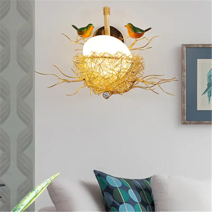 Modern Cottagecore Bird’S-Nest Led Wall Lamp Living Room Bedroom Bedside Stairway Passage Sconces Loft Decor Light