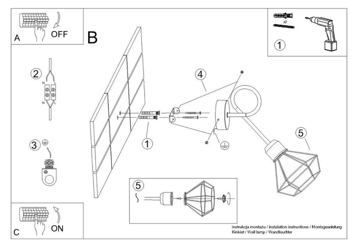 Applique murale série artemis noir avec abat-jour en verre facetté pour créer une atmosphère intime élégante