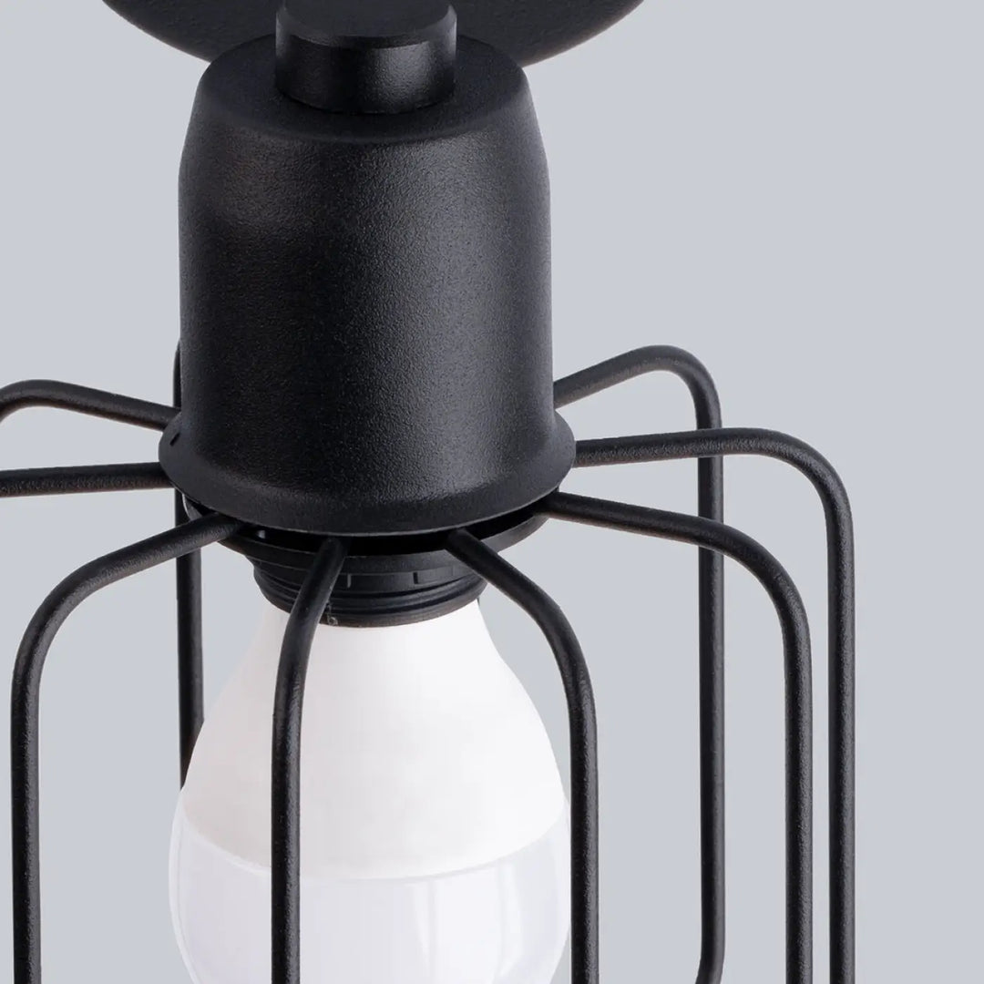 Applique murale beluci 1 noir style loft avec suspension cage en métal noir et ampoule blanche collection beluci