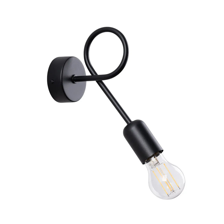 Applique murale boucle noire en fer forgé avec bras courbé et lampe supeł à filament apparent pour détails surprenants