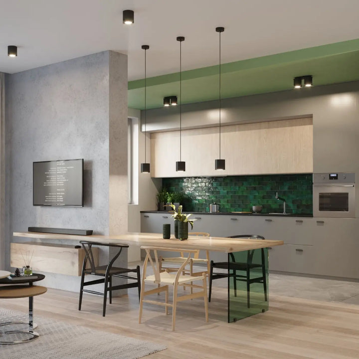 Applique murale kinkiet orbis noir en bois naturel avec design moderne pour cuisine élégante avec dosseret vert