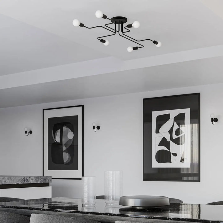 Applique murale vector noire en métal avec six globes blancs en design moderne parfait pour un loft branché