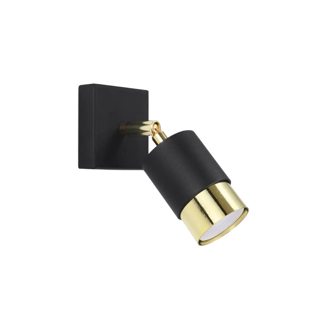 Applique murale noir et doré ajustable avec base carrée mate et tête cylindrique collection nero plafonnier applique moderne