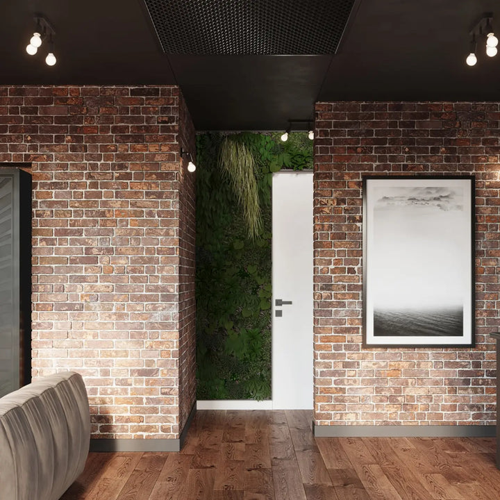 Applique murale fornes 1 noir avec poignée minimaliste sur porte blanche et murs en brique pour gamme fornes