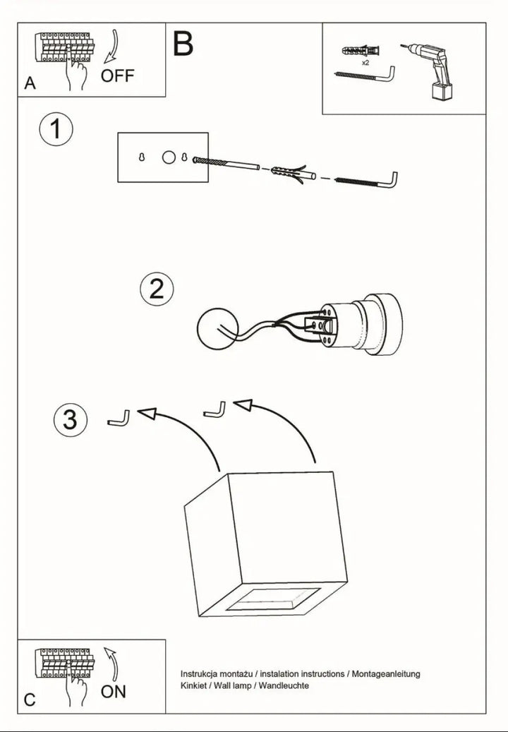 Applique murale en céramique leo noire avec design carré et câblage visible offrant une belle lumière moderne