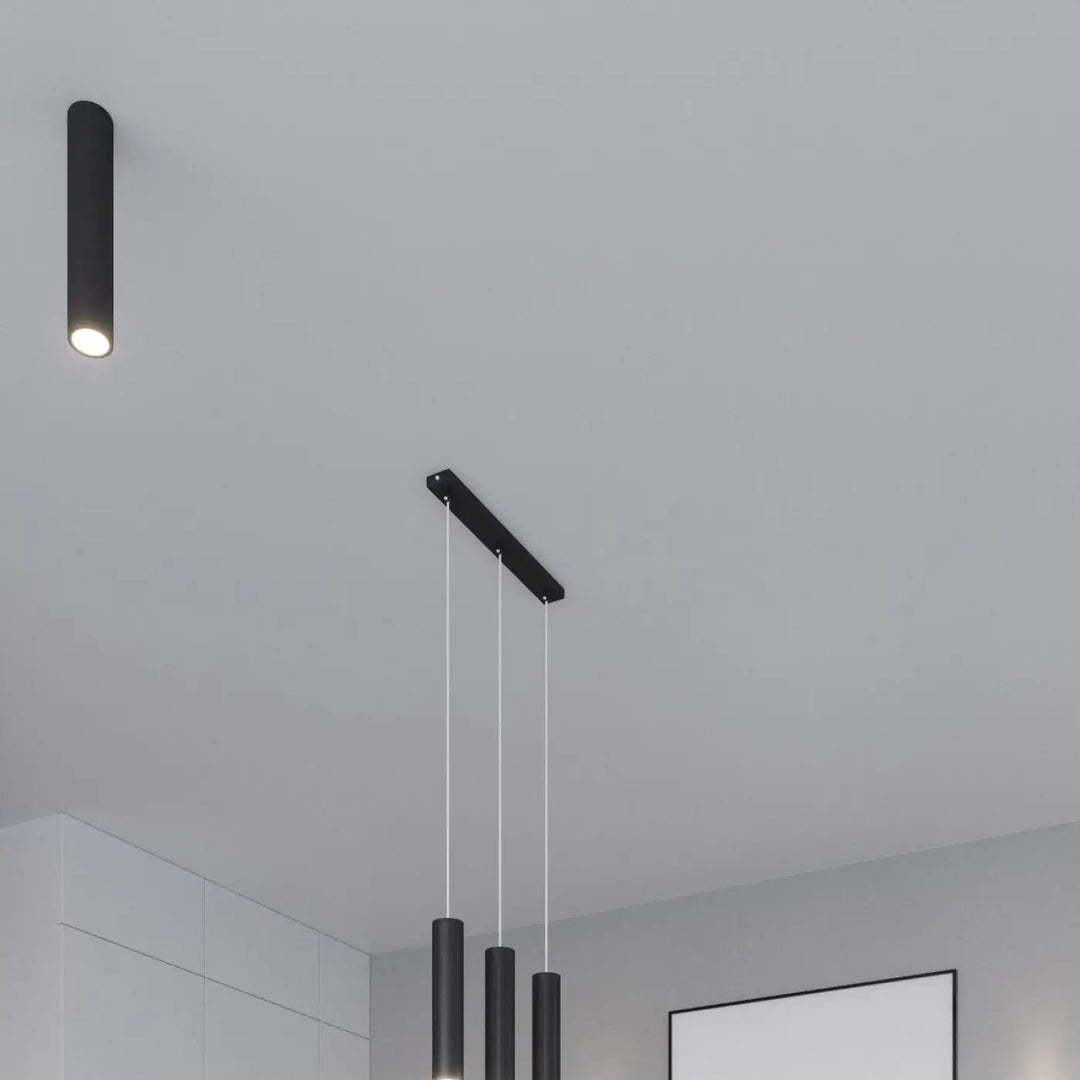 Applique lagos 2 noir avec luminaires cylindriques noirs en métal pour décoration moderne intérieure