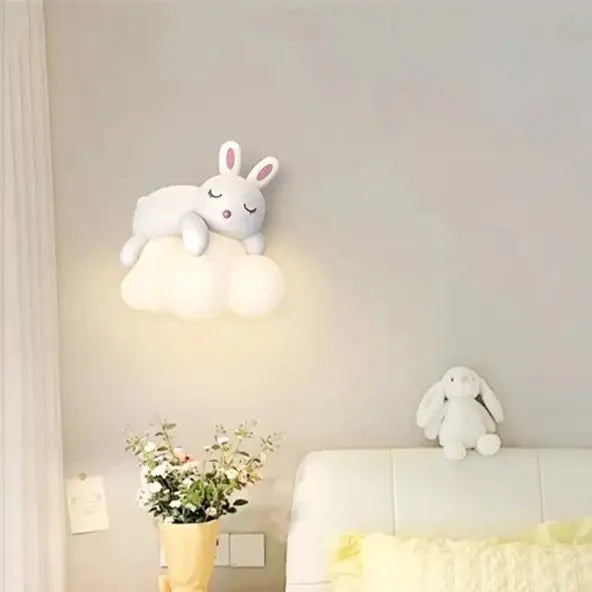 Applique murale nuage avec animal blanc pour chambre enfant