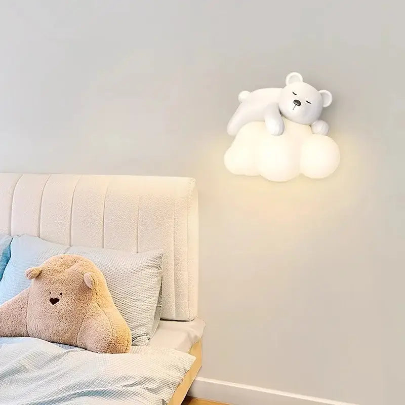 Applique murale nuage avec animal blanc pour chambre enfant