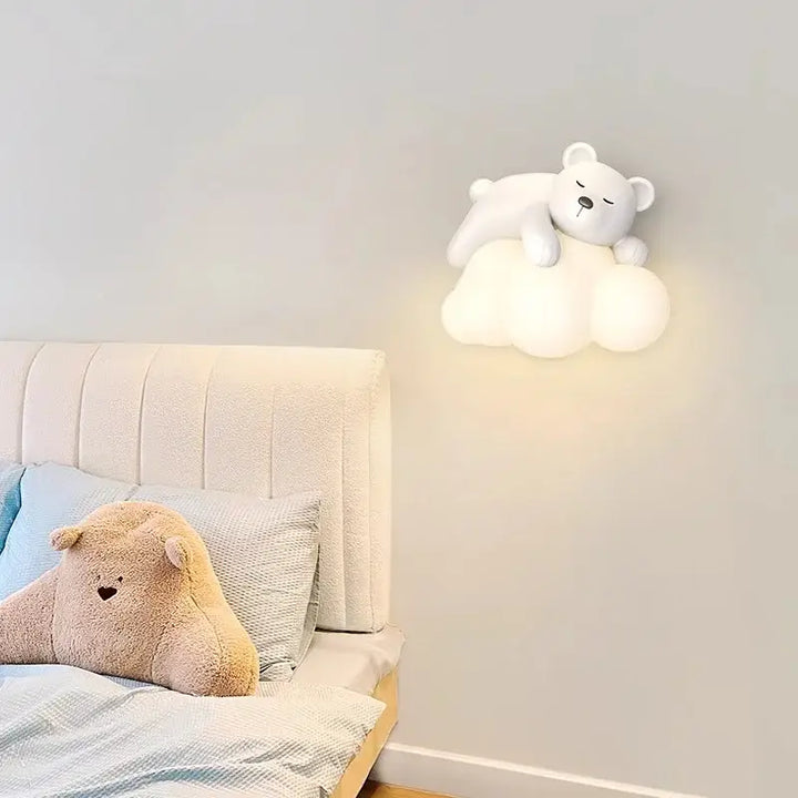 Applique murale nuage avec animal blanc pour chambre enfant