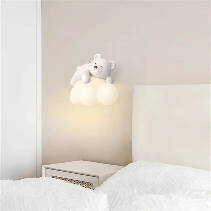 Applique murale nuage avec animal blanc pour chambre enfant