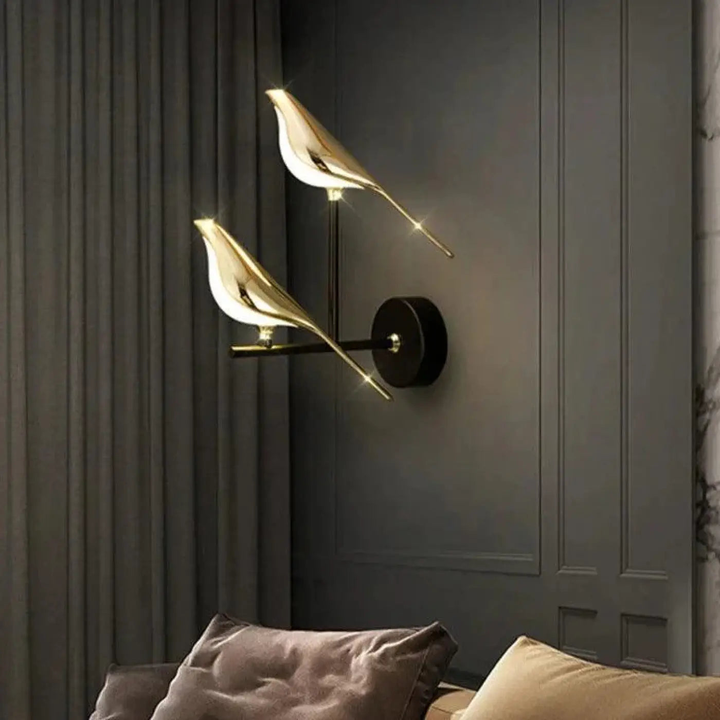 Lampe Murale Déco – Motif Oiseaux, Finition Or (Intérieur, Câblé, Fixation Mural)
