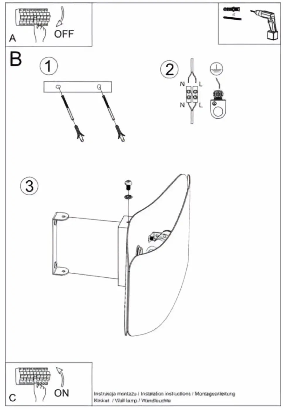 Diagramme de montage d une applique murale tila avec bande d acier ondulée pour installation au dessus d une tête