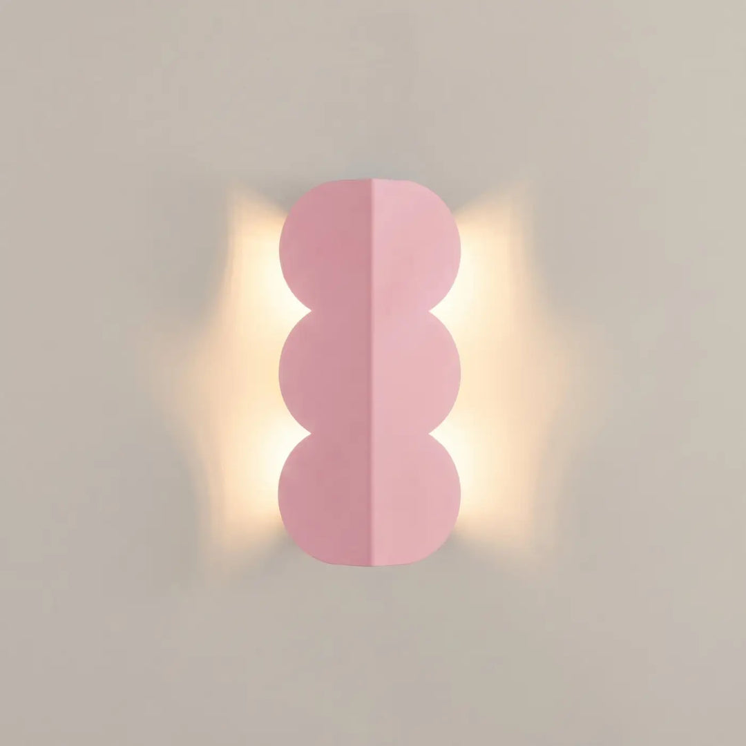 Applique murale BISCUIT rose allumée, vue de face