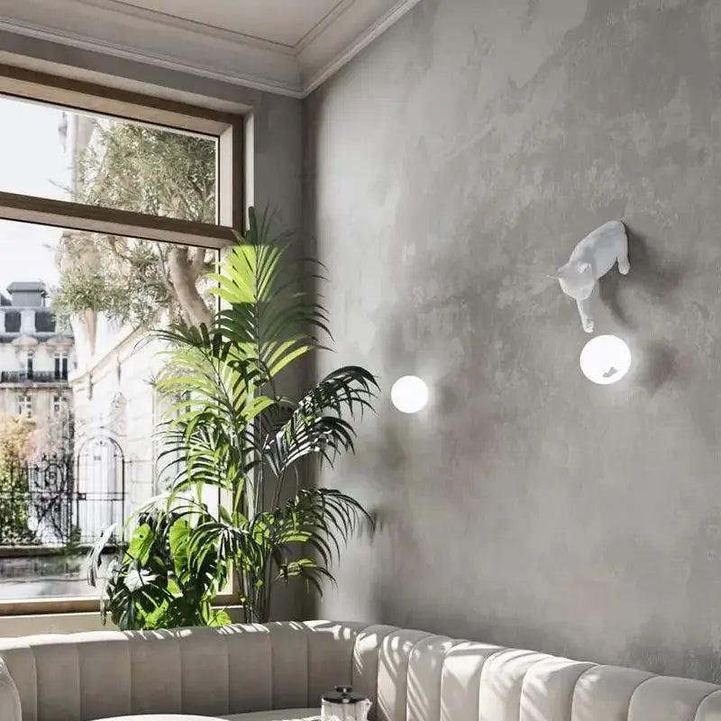 Applique Murale Originale Chat Avec Boule Lumineuse Élégant